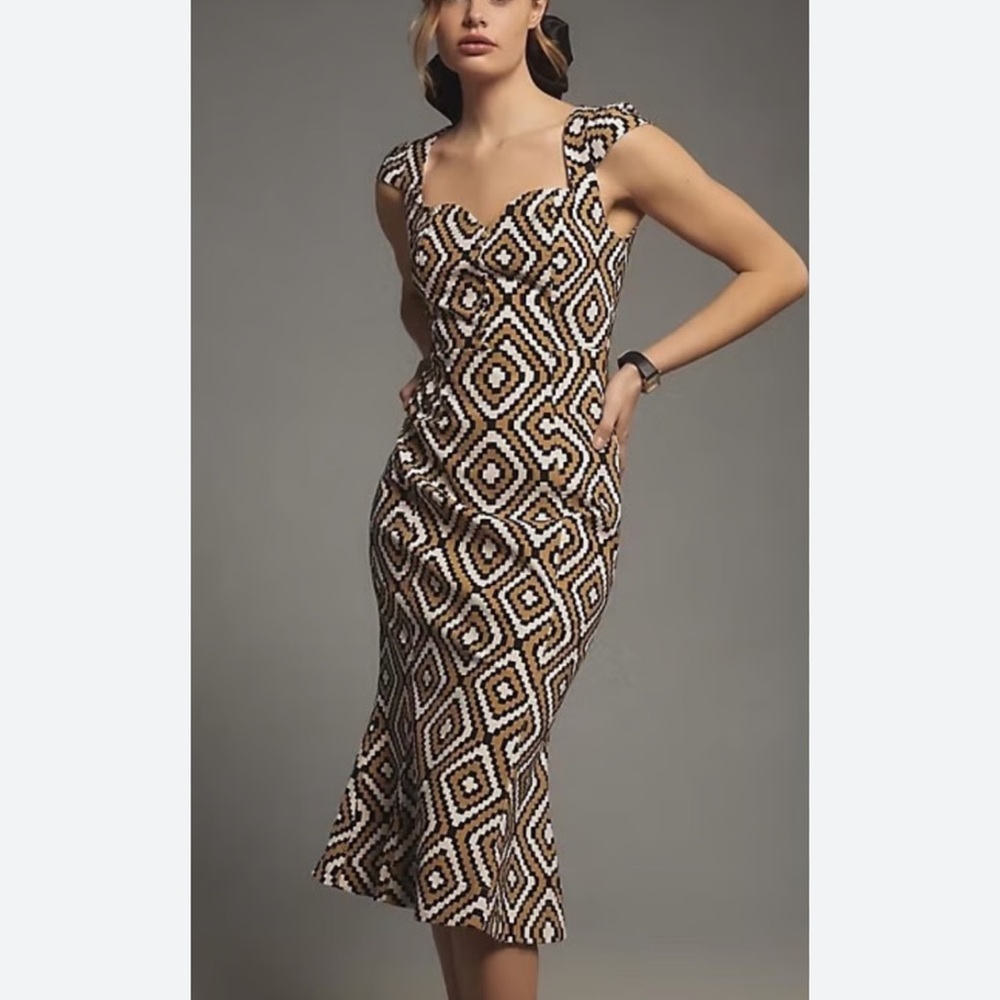 Anthropologie The Cecily Geometric Dress Fit N Flare Sweetheart Neckline Fall